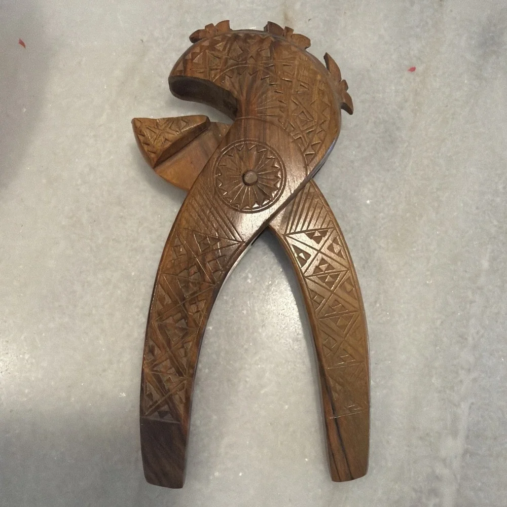 Vintage Folk Art Wood Carved Nut Cracker With Carved Wood Bowl GW994